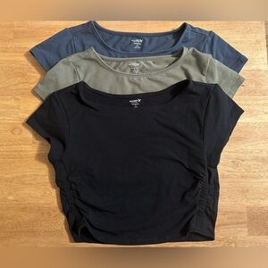 SET OF 3-Old Navy Active cropped T-Shirts in Black, Olive, and Blue